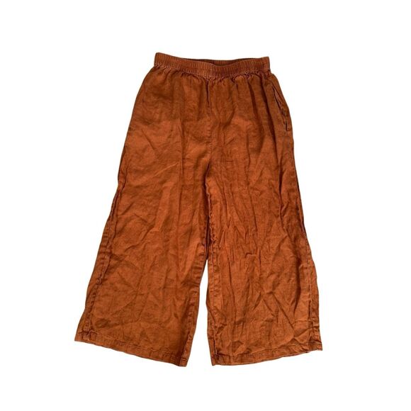 lintico 100% linen wide leg cropped pull on pants burnt orange lagenlook flowy M - Picture 1 of 12